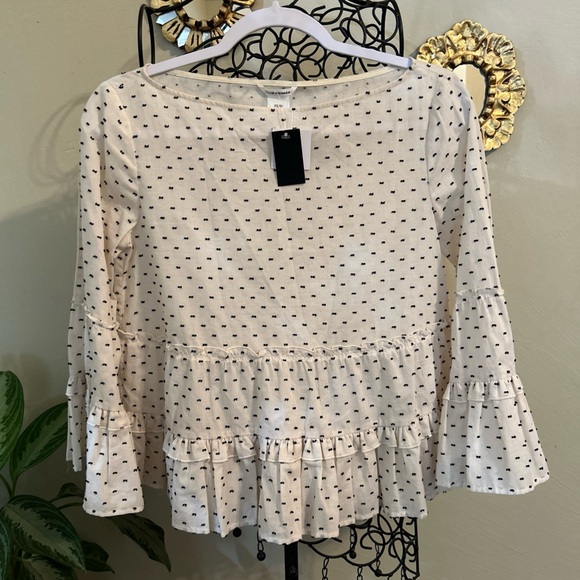 Club Monaco NWOT Peibi Boat Neck Cotton Ruffle Blouse Top XS Polka Dot - Picture 4 of 8